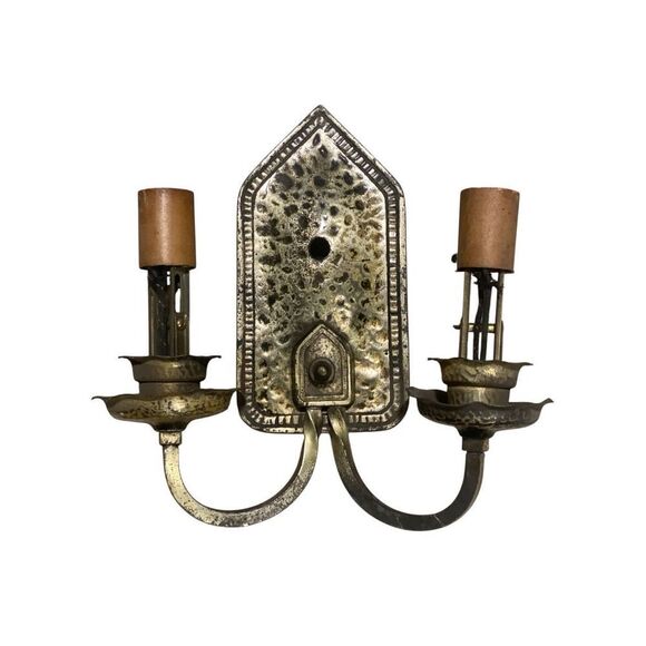 Antique Tudor 2 Light Wall Sconce Hanmered Gothic Style for repair - Picture 1 of 8